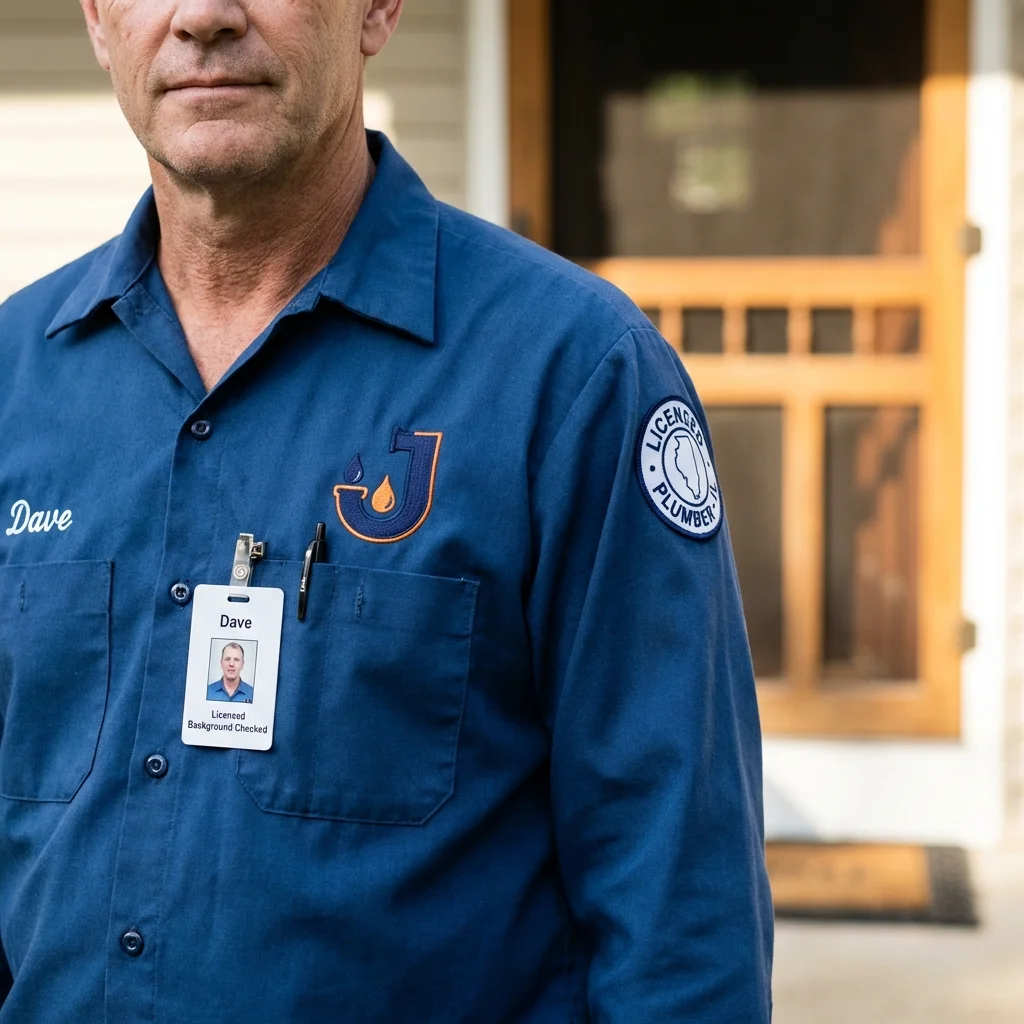 Licensed plumber showing ID badge in Mount Hope, WV