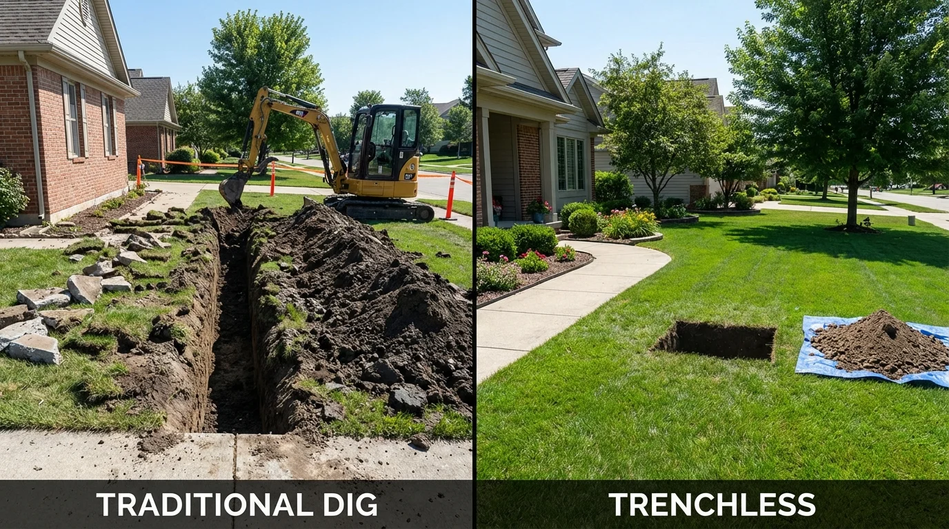 Trenchless sewer repair with minimal yard damage versus traditional excavation in Mount Hope, WV